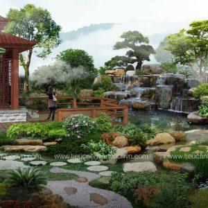 Sân vườn bể cá koi Chị Oanh Biệt Thự Hồ Tây